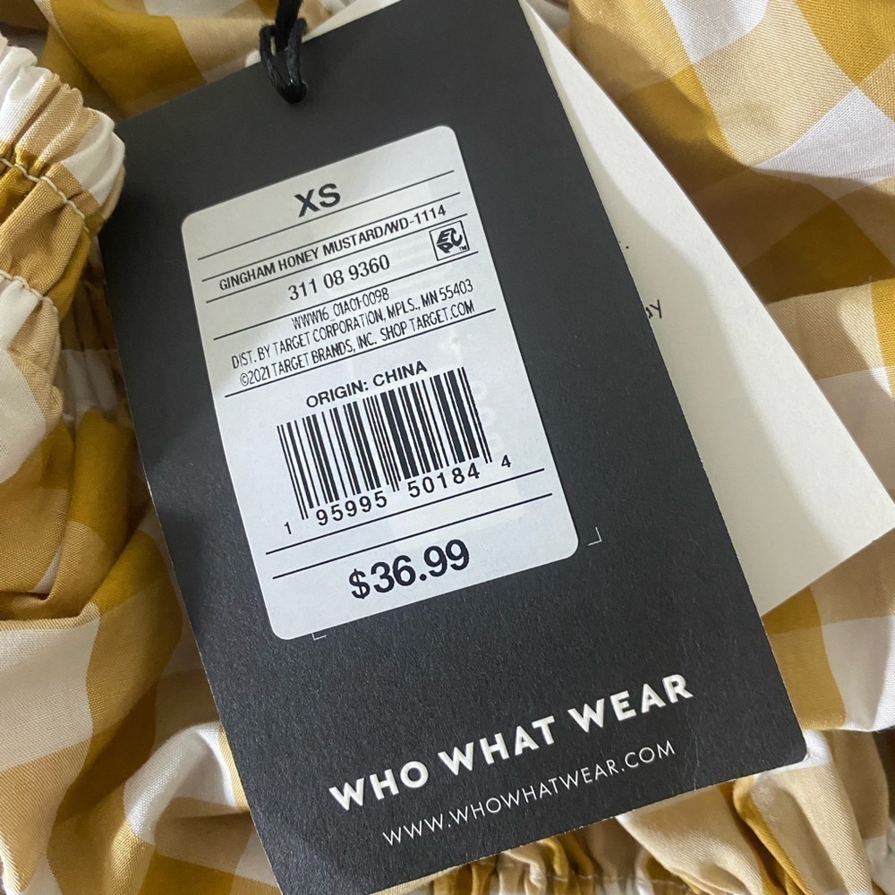 Who What Wear Cotton One Shoulder Cut Out Mustard Yellow Gingham Dress — image 6 of 8